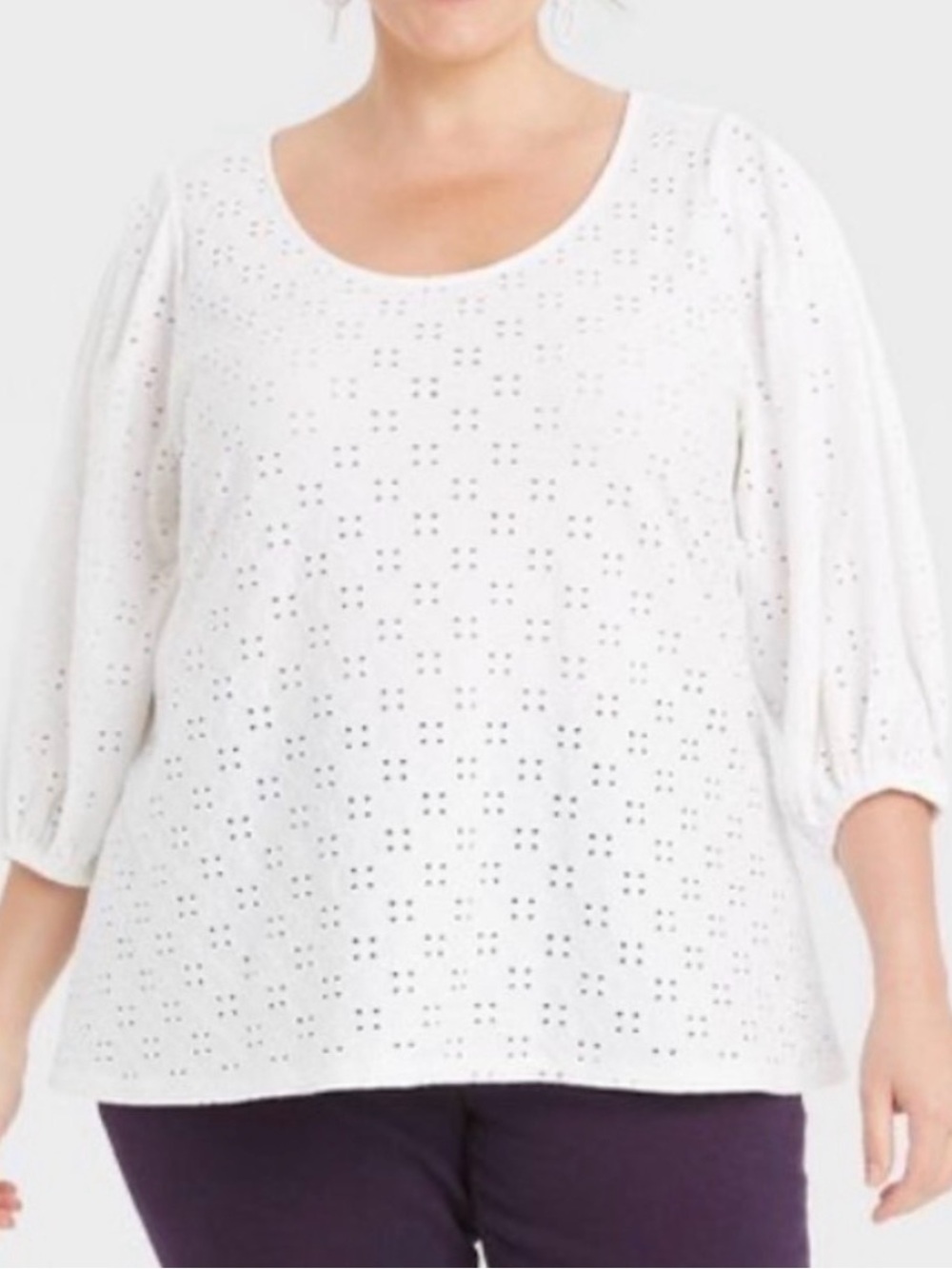 Ava & Viv White Eyelet Scoop-Neck Blouse